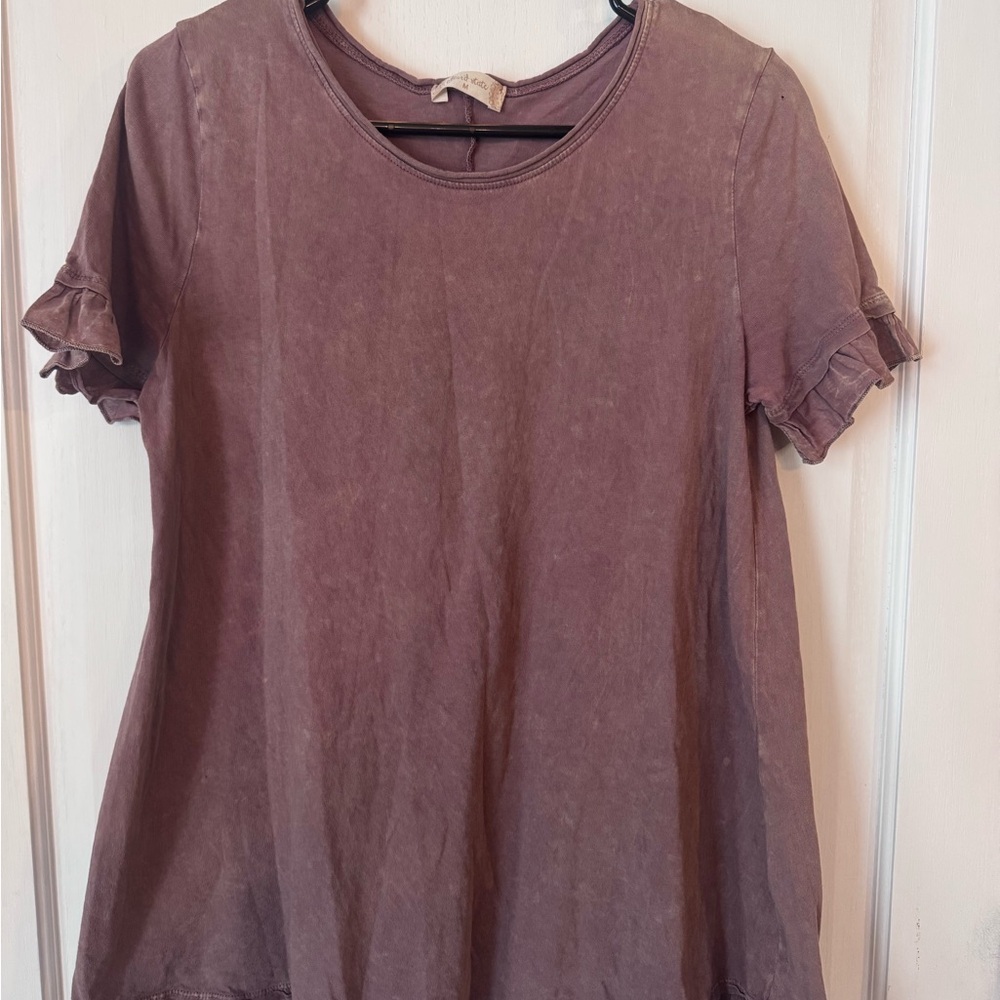 Altar'd State pink ruffle short sleeve tee.